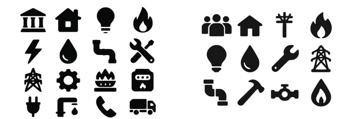 Collection of Utility and Service Icons in Silhouette