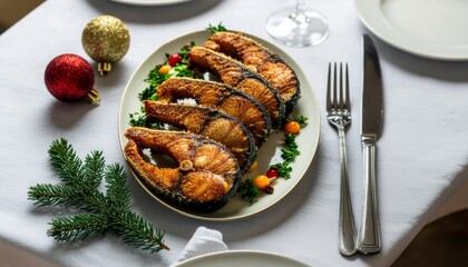 Wigilijny st&oacute;ł ze smażonym karpiem