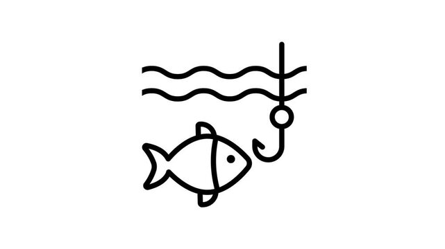 Fish and a rod shows the animated vector icon of fishing