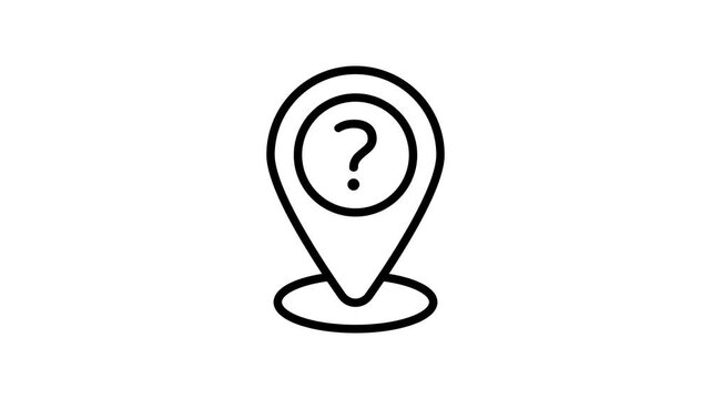 Location pin with a question mark represents a animated vector icon of unidentified location