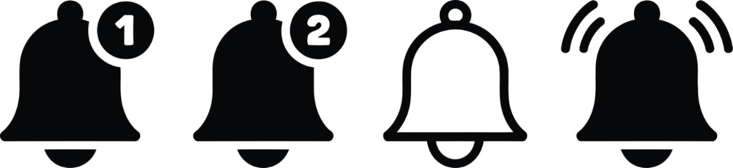 Notification bell with red badge showing one and muted bell icon representing alerts and disabled notifications for applications.