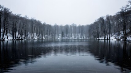 Snowfall Over Quiet Lake