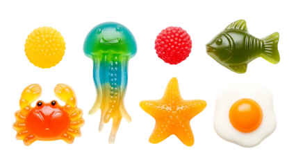 Whimsical Candies of the Sea: A vibrant assortment of sea-themed candies, bringing a playful, colorful underwater world to life