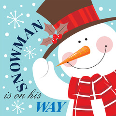 Christmas card with cute snowman