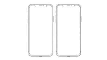 Twin Smartphones: Minimalist illustration of two smartphones, focusing on their sleek design. A modern aesthetic emphasizes clean lines and screen space.