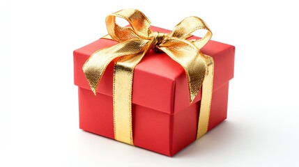 Obraz premium A red gift box with a gold bow, a Christmas present.