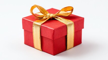 Obraz premium A red gift box with a gold bow, a Christmas present.