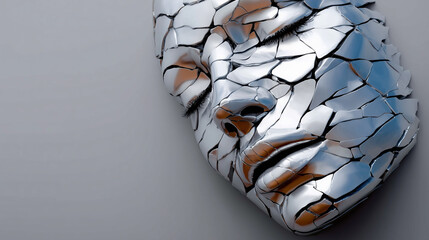 Cracked Silver Mirror with Distorted Reflections, AI Ethics and Bias Metaphor