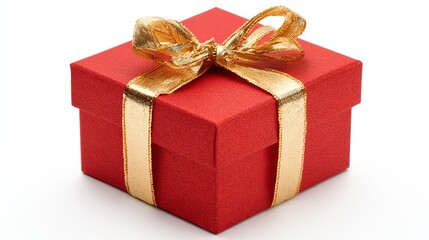 Obraz premium A red gift box with a gold bow, a Christmas present.