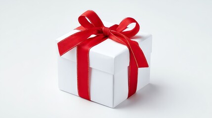 Obraz premium A white gift box with a red bow, a Christmas present.