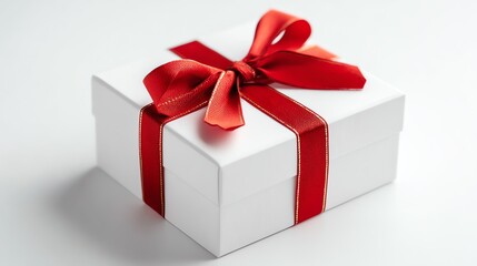 Obraz premium A white gift box with a red bow, a Christmas present.