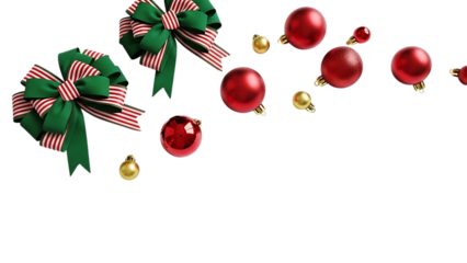 Festive Adornments: A charming display of Christmas ornaments and ribbons creates a vibrant and joyful atmosphere, perfect for the holiday season.