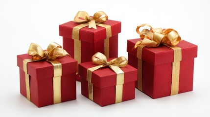 Obraz premium A red gift box, a gold bow, a Christmas present.