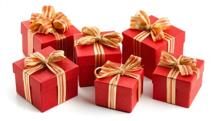 Obraz premium A red gift box, a gold bow, a Christmas present.