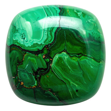 Polished chrysoprase gemstone with vibrant green hue on transparent background