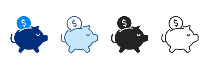 Piggy Bank Icon Set Various Styles Vector Illustrations With Dollar Currency.