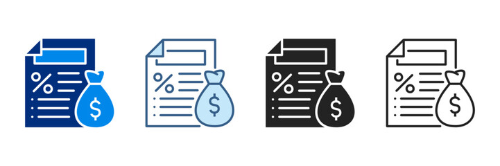 Tax Icon Set Various Styles Vector Illustrations With Dollar Currency.