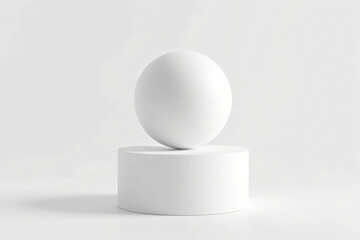 Minimalist White Sphere on a Cylindrical Pedestal Against a Plain Background