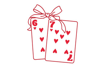 Vintage Playing Cards with Hearts Suit and Bow  illustration Valentine's Day Typography  for T Shirt Design