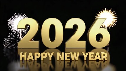 Golden 3d text 2026 happy new year with fireworks on black background - Powered by Adobe