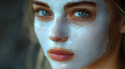 Woman applies face mask during skincare routine in natural light by a window in the morning