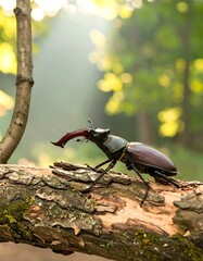 Stag beetle on a tree branch