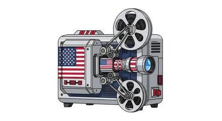Naklejka premium Vintage Film Projector with American Flag Design.