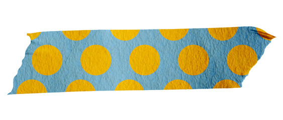 Ripped torn paper adhesive blue yellow dot pattern washi tape on transparent background