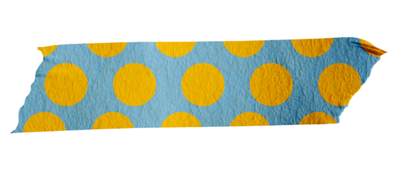 Ripped torn paper adhesive blue yellow dot pattern washi tape on transparent background