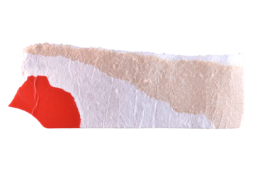 High-resolution image of a partially torn paper strip with beige and red layers exposed against a black background. Detailed texture, sharp edges, and strong contrast suitable for graphic design