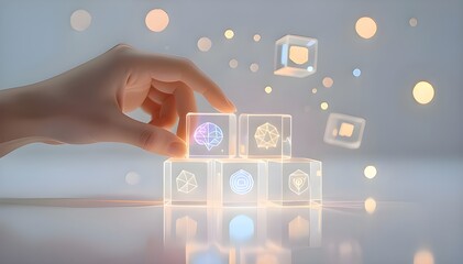 AI Cognitive Blocks Tower &mdash; Futuristic Intelligence Building Concept