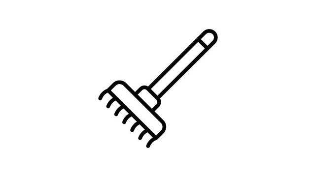 A rake animated icon representing a tool used for gathering leaves and garden maintenance.