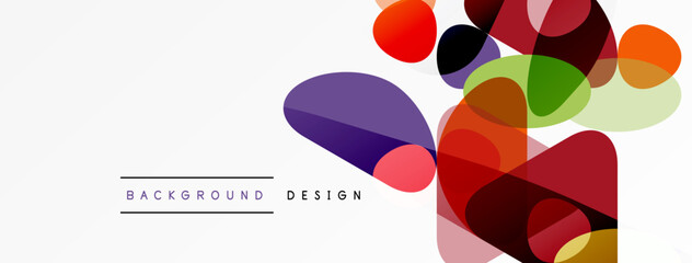Abstract colorful shapes overlap, creating dynamic visual effect. Background design features vibrant hues, modern aesthetic.