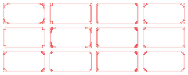 Chinese frame set, red Asian border, geometric background © Auguste Lange