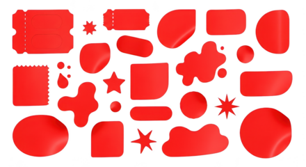 Red label and graphic element shapes collection for promotional design