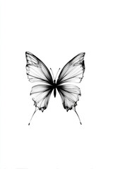 Obraz premium Minimal butterfly ink lines with delicate wing framing, isolated on white background