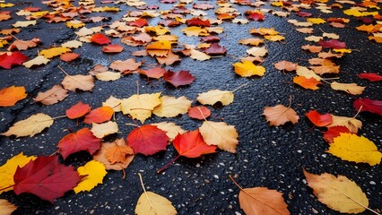 Fall Leaves on Wet Pavement