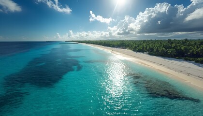 Aerial View of Tropical Beach with Crystal Clear Turquoise Water and White Sand