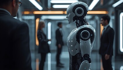 Futuristic Humanoid Robot in High-Tech Corporate Environment