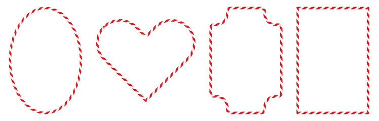 Fototapeta premium Christmas Candy Cane Frames Collection with Festive Red and White Striped Outline Shapes for Holiday Greeting Cards, Winter Decorations, Label Design, Seasonal Art, Scrapbooking, Invitations etc