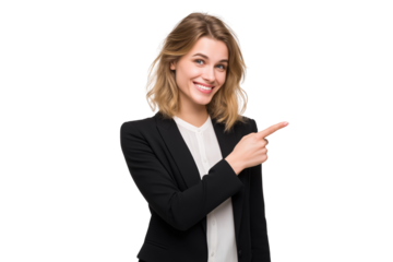 Smiling Businesswoman Pointing, Isolated on Transparent Background