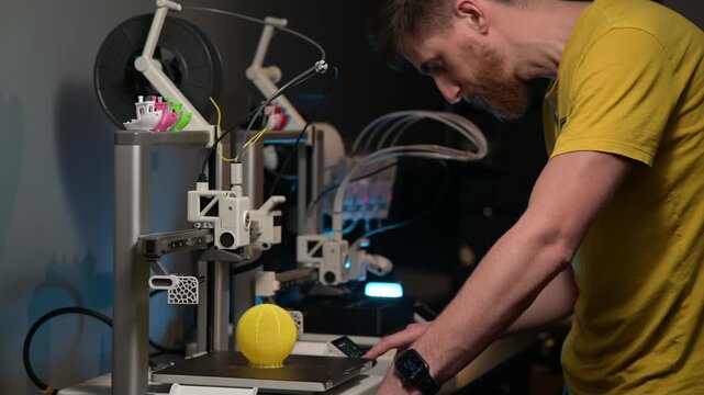 A student man print prototype on 3D printer