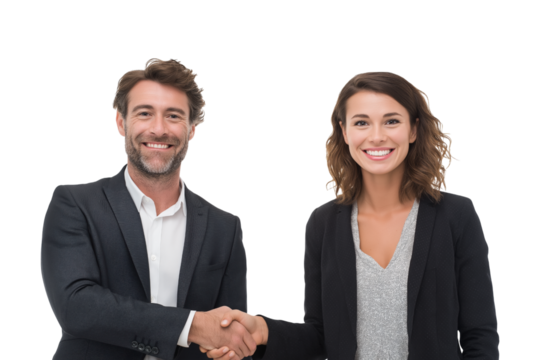 smiling business partners handshake, isolated on transparent background - Powered by Adobe