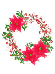 ポインセチアとサンキライのリース③赤_雪の結晶