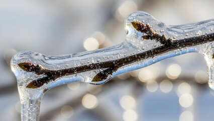 Ice-Covered Branch Close-Up