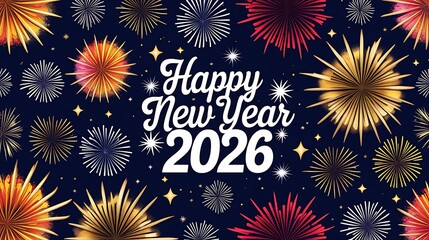 Vibrant fireworks celebrate happy new year 2026 colorful sky HD images