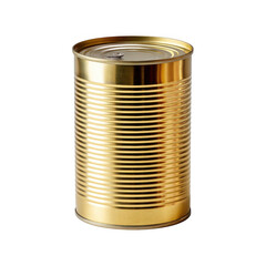 A shiny metallic tin can with ribbed sides isolated on transparent background