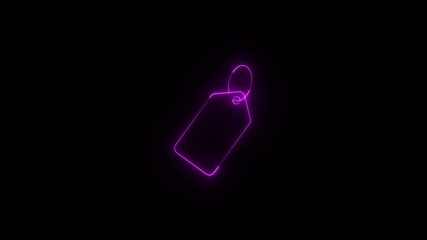 Neon glowing colorful price tag animated on black background. 4k motion video