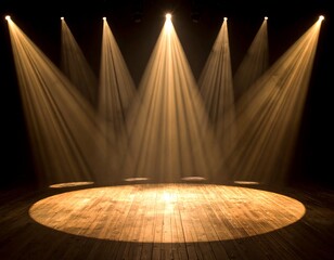 Stage lights illuminating a wooden floor