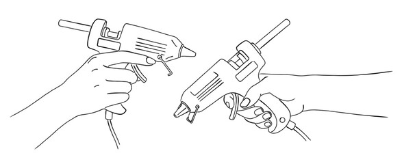 グルーガンを持つ手のイラストセット（DIY・手芸）,ホットメルトガン,接着剤,工具,工作,シンプル,ベクター